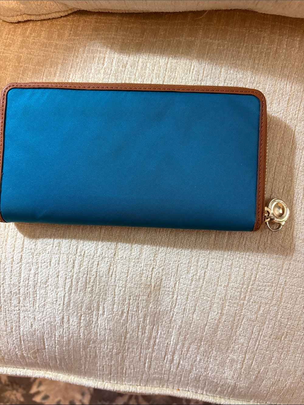 Michael Kors Teal Zip-Around Wallet with Brown Trim - Picture 4 of 14